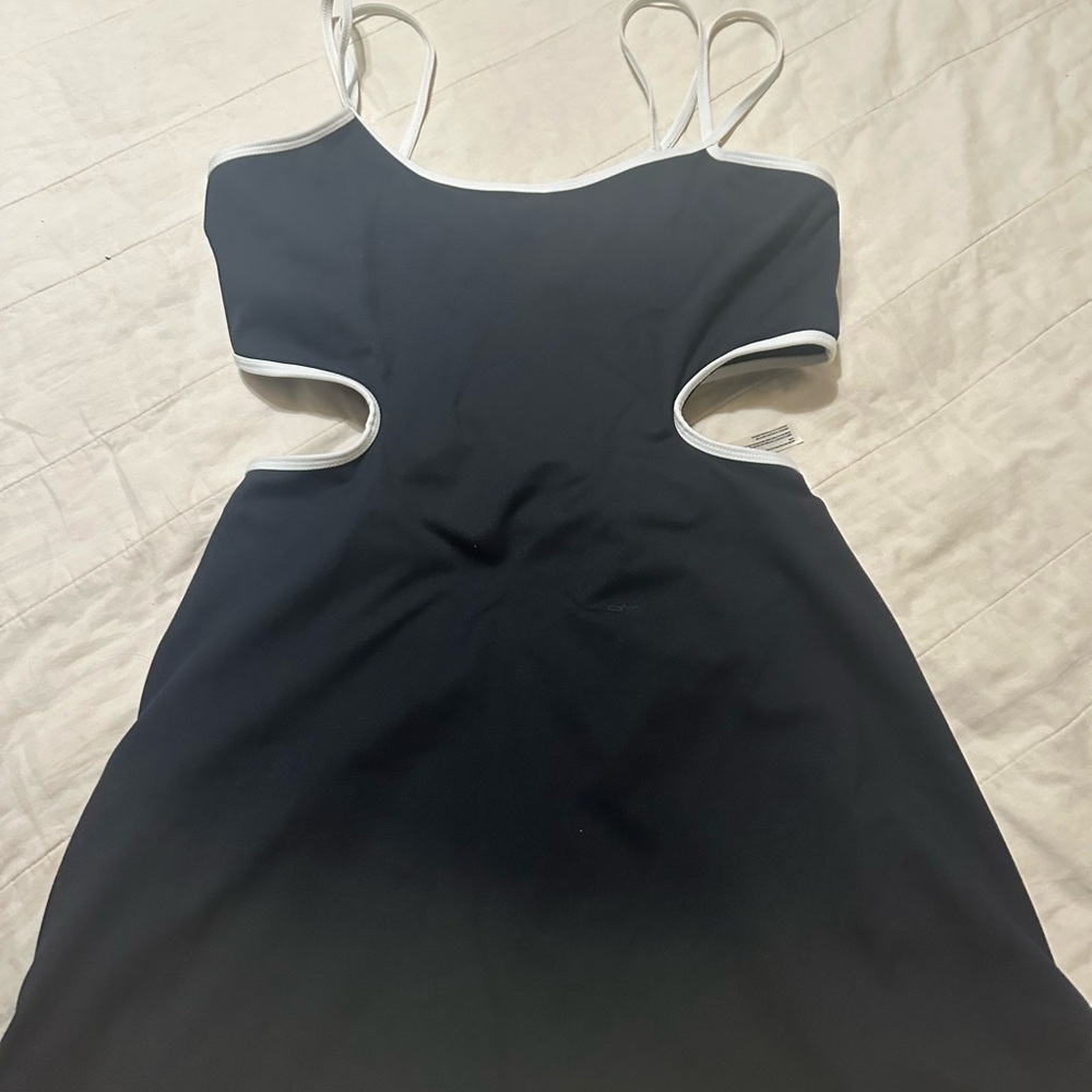 Black Cutout Dress with White Trim